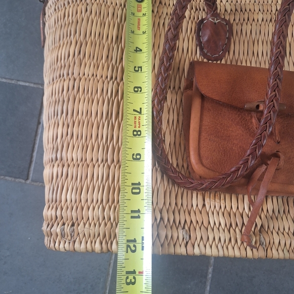 Woven Straw Tote Bag with Brown Leather Pocket - Picture 7 of 7